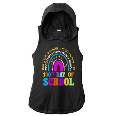 Cute 100th Day Of School Leopard Rainbow Ladies PosiCharge Tri-Blend Wicking Draft Hoodie Tank