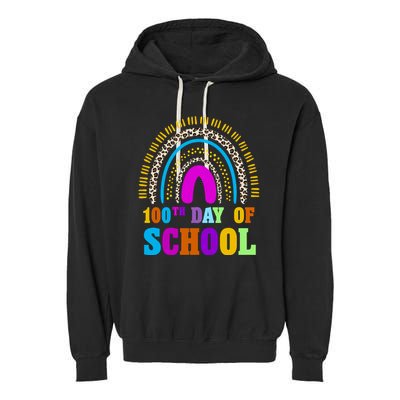 Cute 100th Day Of School Leopard Rainbow Garment-Dyed Fleece Hoodie