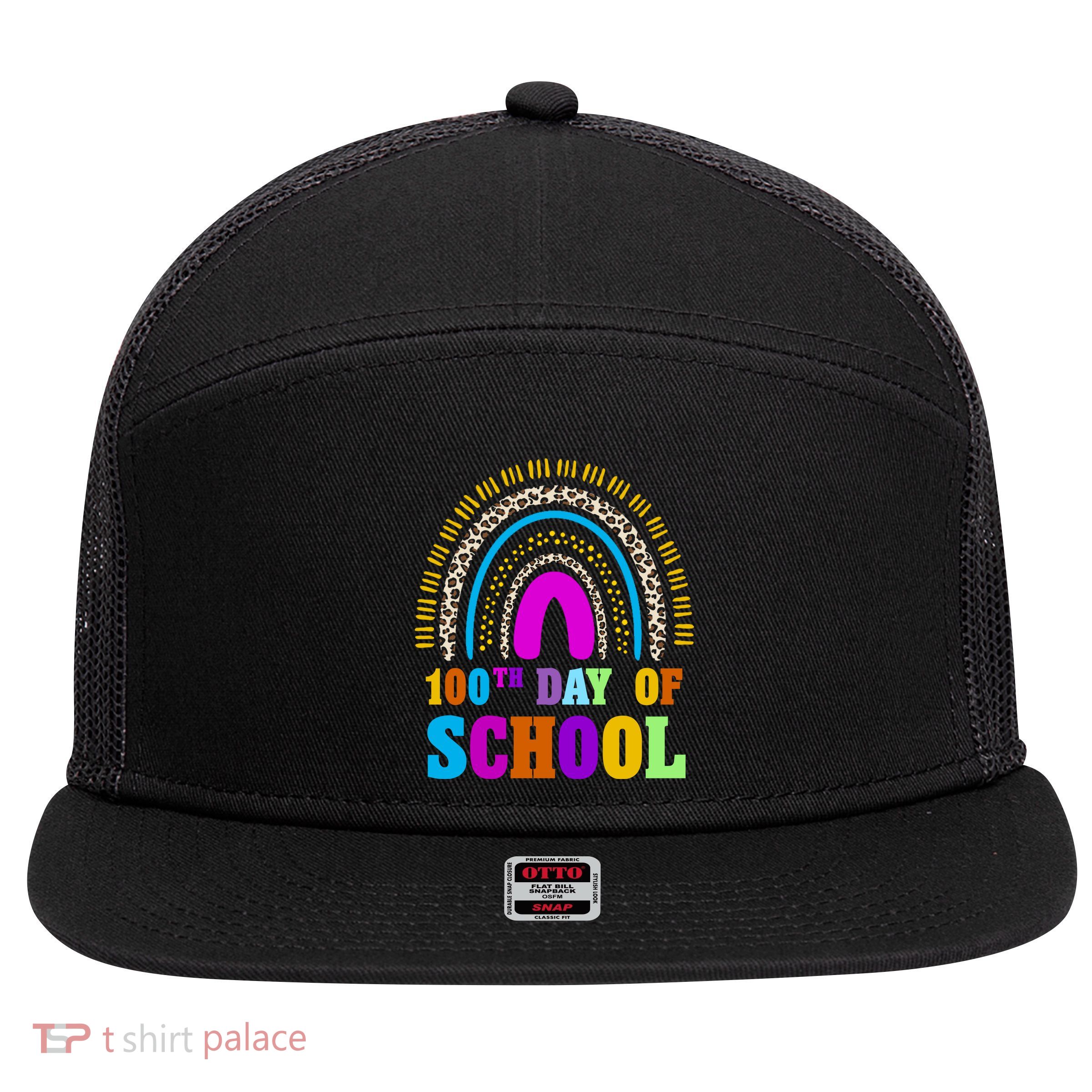 Cute 100th Day Of School Leopard Rainbow 7 Panel Mesh Trucker Snapback Hat