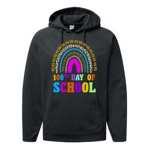 Cute 100th Day Of School Leopard Rainbow Performance Fleece Hoodie