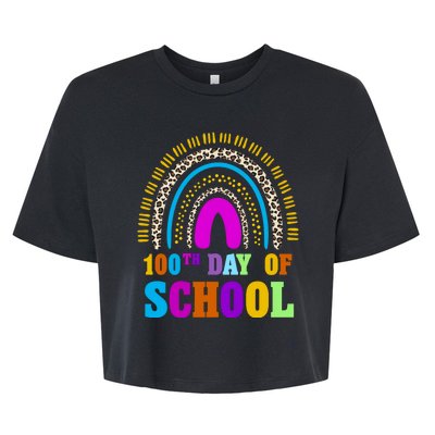 Cute 100th Day Of School Leopard Rainbow Bella+Canvas Jersey Crop Tee