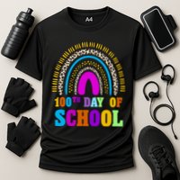 Cute 100th Day Of School Leopard Rainbow Cooling Performance Crew T-Shirt