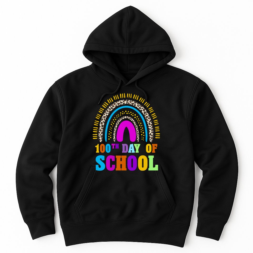Cute 100th Day Of School Leopard Rainbow Hoodie
