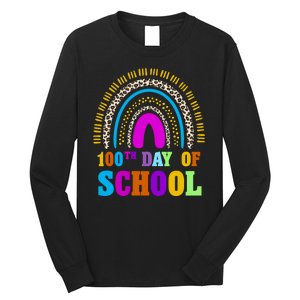 Cute 100th Day Of School Leopard Rainbow Long Sleeve Shirt