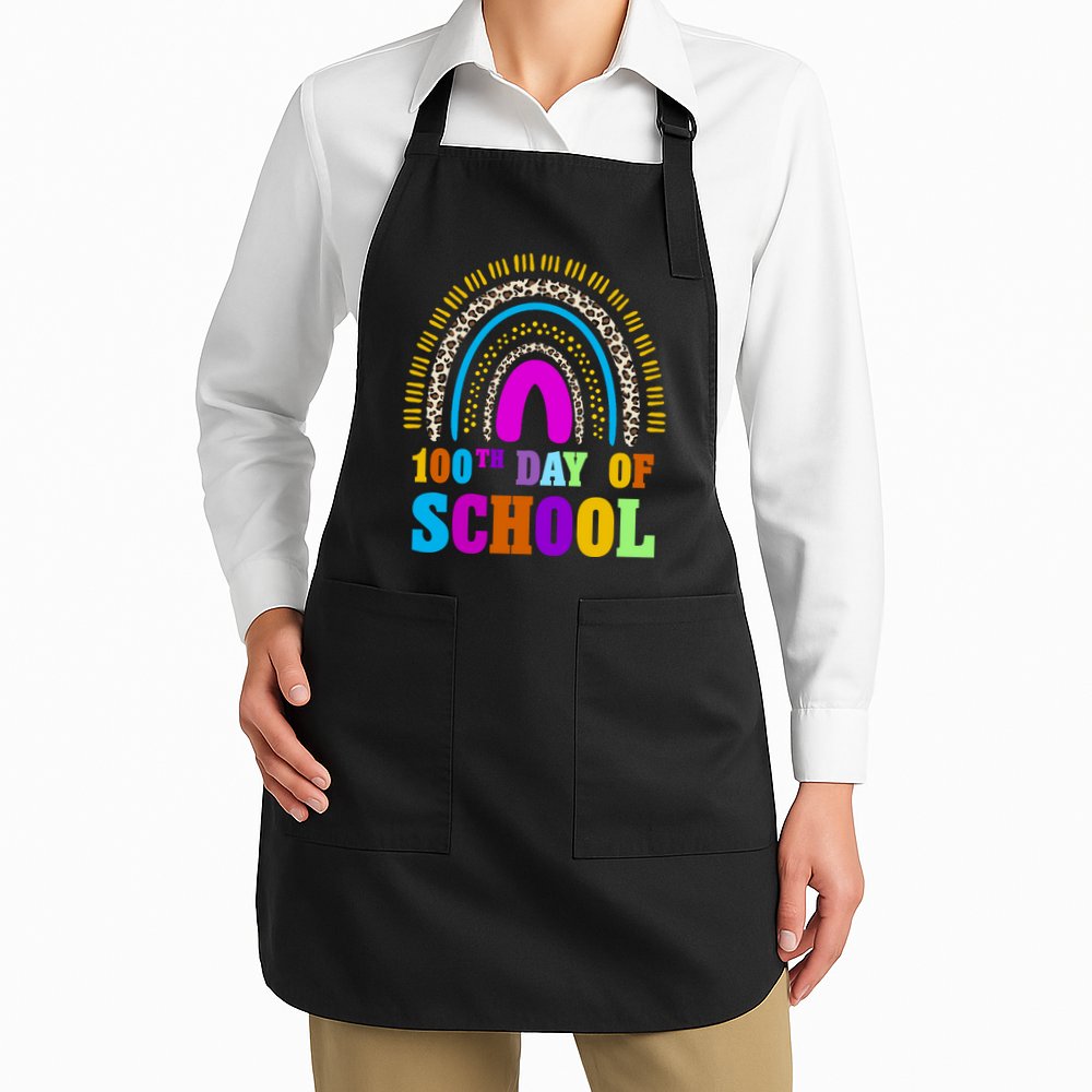 Cute 100th Day Of School Leopard Rainbow Apron