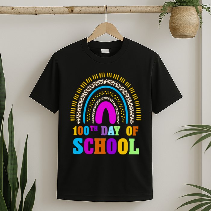Cute 100th Day Of School Leopard Rainbow T-Shirt