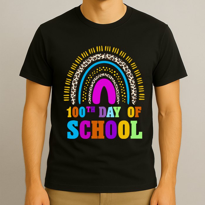 Cute 100th Day Of School Leopard Rainbow T-Shirt