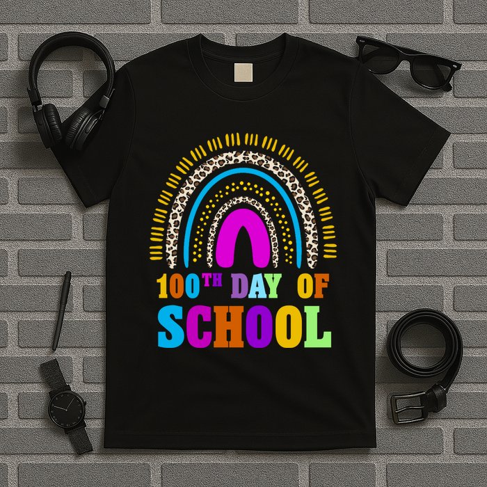 Cute 100th Day Of School Leopard Rainbow T-Shirt