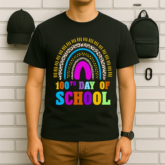 Cute 100th Day Of School Leopard Rainbow T-Shirt