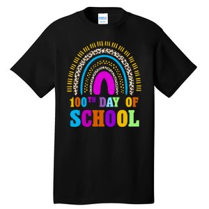 Cute 100th Day Of School Leopard Rainbow Tall T-Shirt