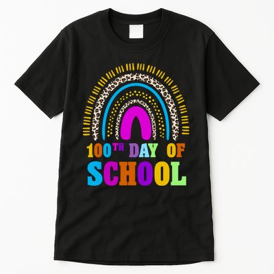 Cute 100th Day Of School Leopard Rainbow Tall T-Shirt