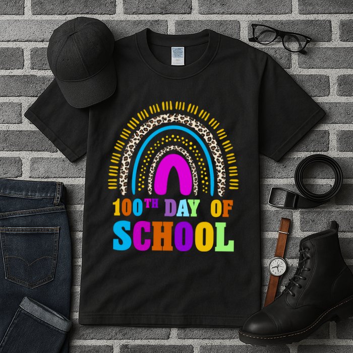 Cute 100th Day Of School Leopard Rainbow Tall T-Shirt