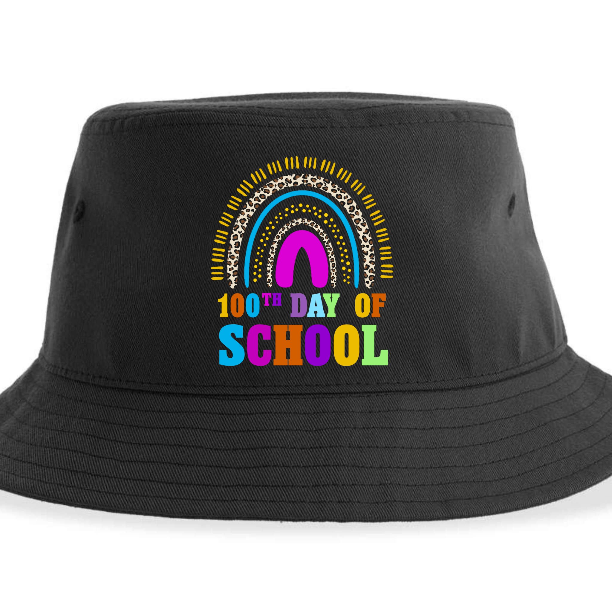 Cute 100th Day Of School Leopard Rainbow Sustainable Bucket Hat