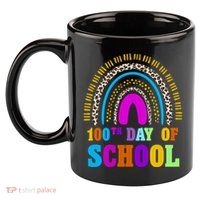 Cute 100th Day Of School Leopard Rainbow 11oz C Handle Ceramic Mug