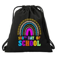 Cute 100th Day Of School Leopard Rainbow Drawstring Bag