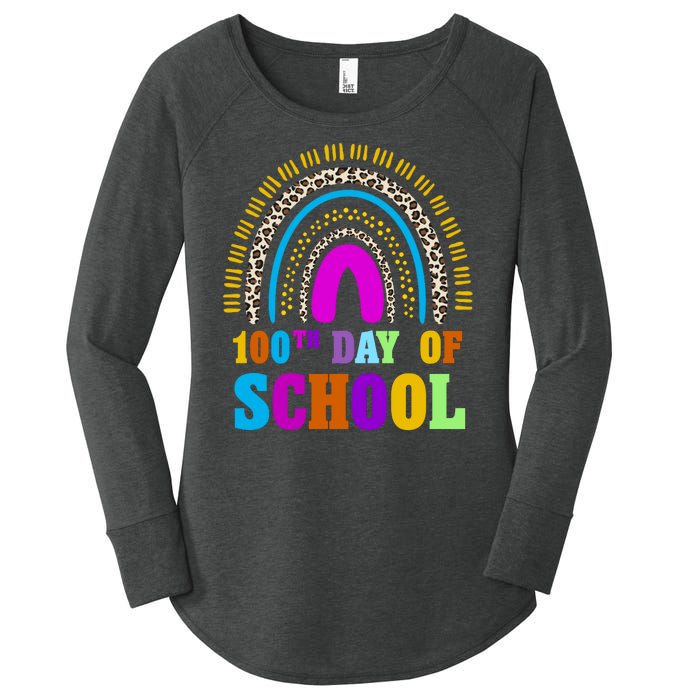 Cute 100th Day Of School Leopard Rainbow Women's Perfect Tri Tunic Long Sleeve Shirt