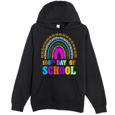 Cute 100th Day Of School Leopard Rainbow Premium Pullover Hoodie