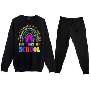 Cute 100th Day Of School Leopard Rainbow Premium Crewneck Sweatsuit Set