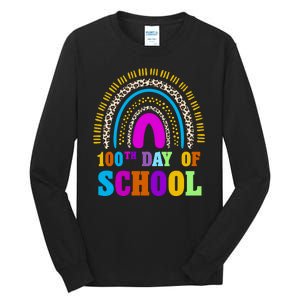 Cute 100th Day Of School Leopard Rainbow Tall Long Sleeve T-Shirt