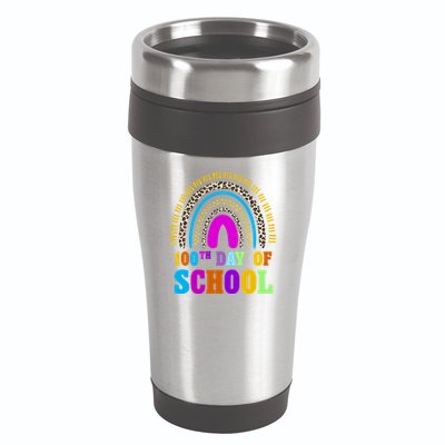 Cute 100th Day Of School Leopard Rainbow 16oz Travel Tumbler
