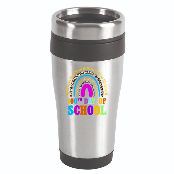 Cute 100th Day Of School Leopard Rainbow 16oz Travel Tumbler