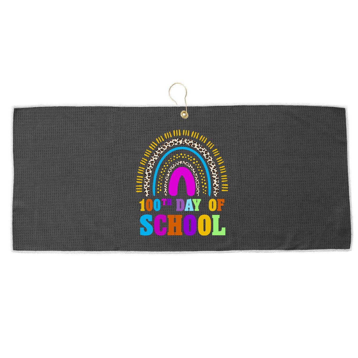 Cute 100th Day Of School Leopard Rainbow Large Microfiber Waffle Golf Towel