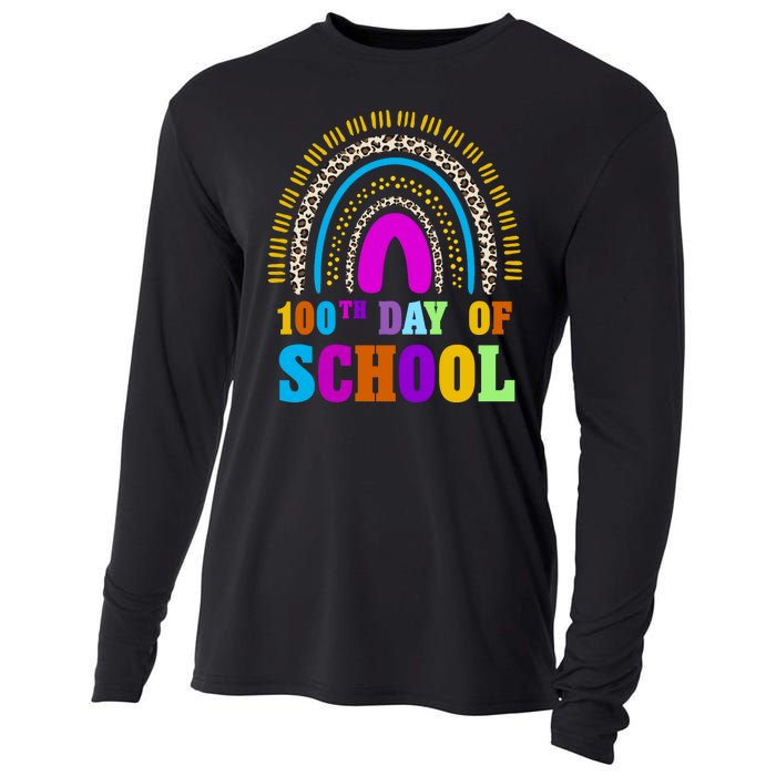 Cute 100th Day Of School Leopard Rainbow Cooling Performance Long Sleeve Crew