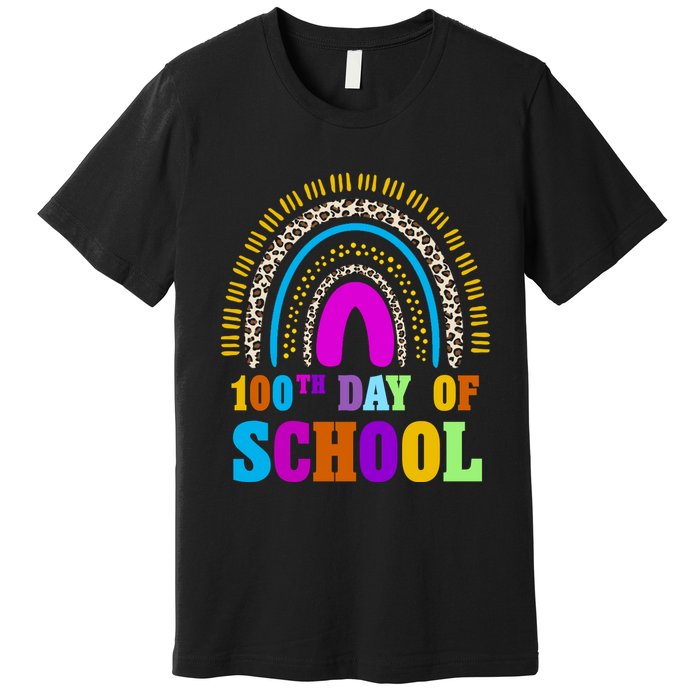 Cute 100th Day Of School Leopard Rainbow Premium T-Shirt