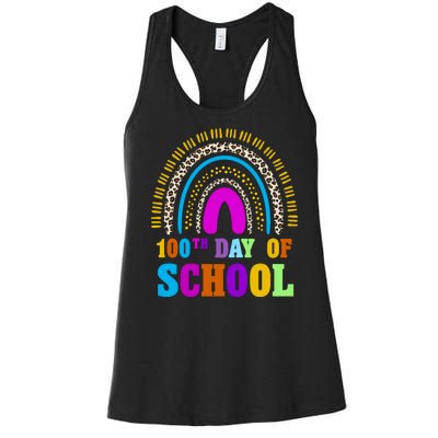 Cute 100th Day Of School Leopard Rainbow Women's Racerback Tank