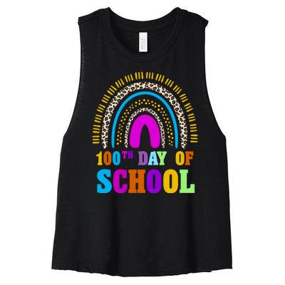 Cute 100th Day Of School Leopard Rainbow Women's Racerback Cropped Tank