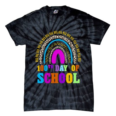 Cute 100th Day Of School Leopard Rainbow Tie-Dye T-Shirt