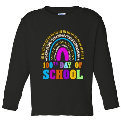 Cute 100th Day Of School Leopard Rainbow Toddler Long Sleeve Shirt