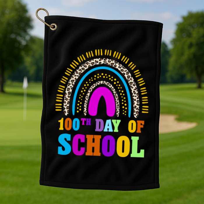 Cute 100th Day Of School Leopard Rainbow Golf Towel