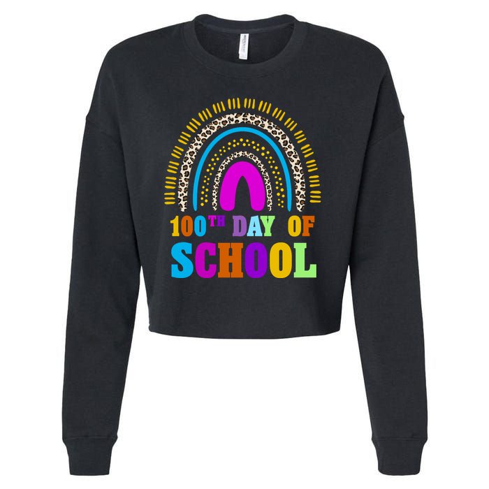 Cute 100th Day Of School Leopard Rainbow Cropped Pullover Crew
