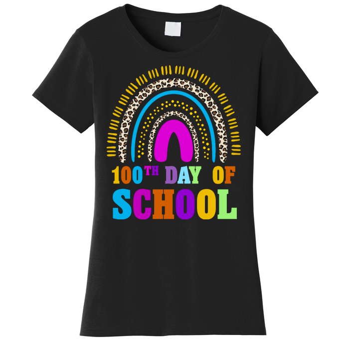 Cute 100th Day Of School Leopard Rainbow Women's T-Shirt