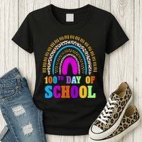 Cute 100th Day Of School Leopard Rainbow Womens T-Shirt