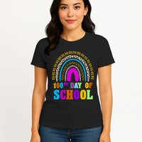Cute 100th Day Of School Leopard Rainbow Womens T-Shirt