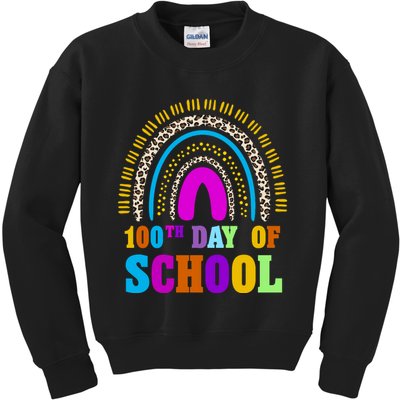 Cute 100th Day Of School Leopard Rainbow Kids Sweatshirt