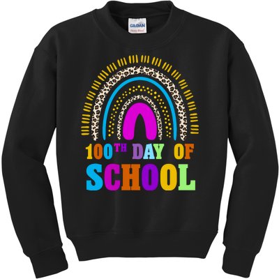 Cute 100th Day Of School Leopard Rainbow Kids Sweatshirt