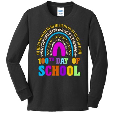 Cute 100th Day Of School Leopard Rainbow Kids Long Sleeve Shirt