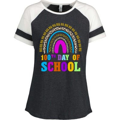 Cute 100th Day Of School Leopard Rainbow Enza Ladies Jersey Colorblock Tee