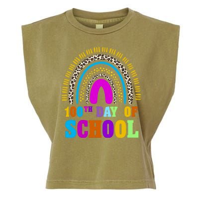 Cute 100th Day Of School Leopard Rainbow Garment-Dyed Women's Muscle Tee