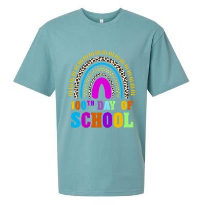 Cute 100th Day Of School Leopard Rainbow Sueded Cloud Jersey T-Shirt