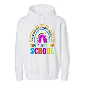 Cute 100th Day Of School Leopard Rainbow Garment-Dyed Fleece Hoodie