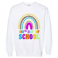 Cute 100th Day Of School Leopard Rainbow Garment-Dyed Sweatshirt