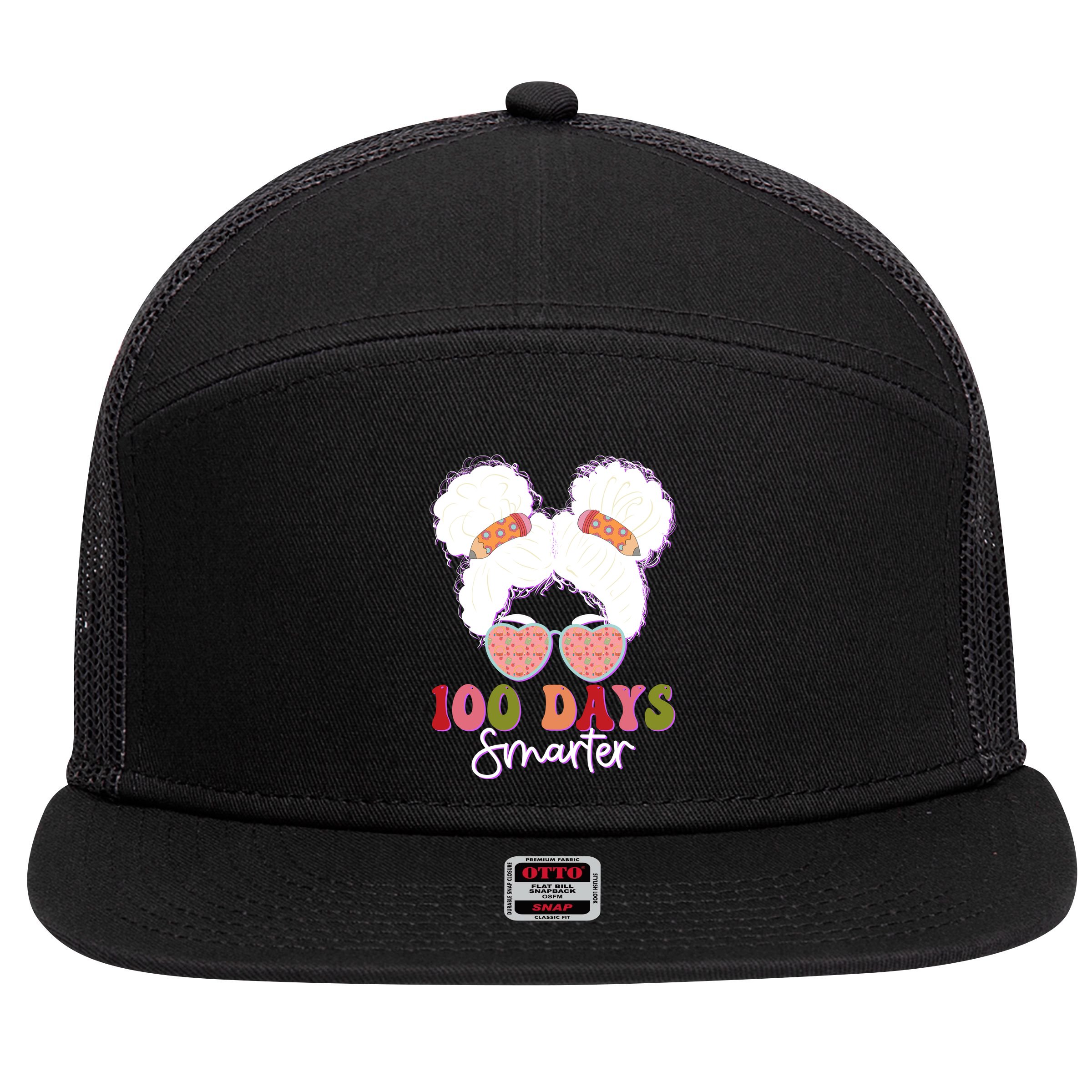 Cute 100 Days Smarter Afro Puff Girl 7 Panel Mesh Trucker Snapback Hat