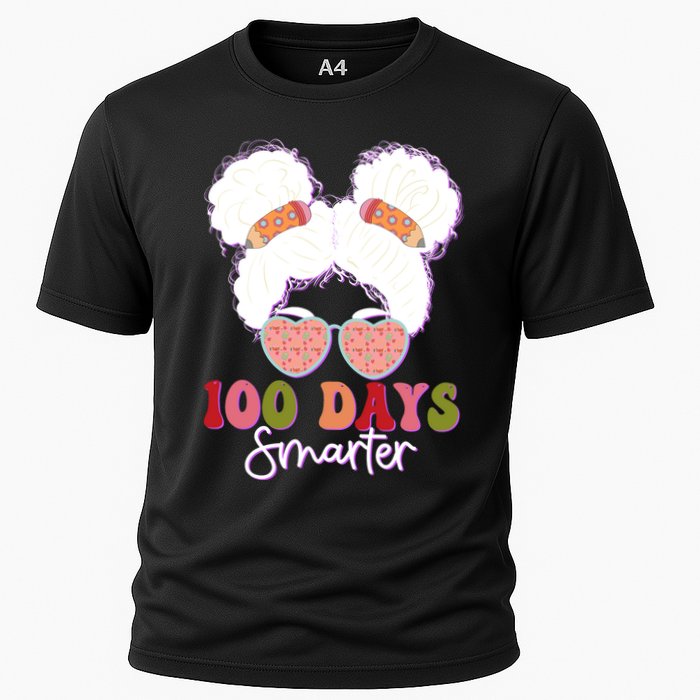 Cute 100 Days Smarter Afro Puff Girl Cooling Performance Crew T-Shirt