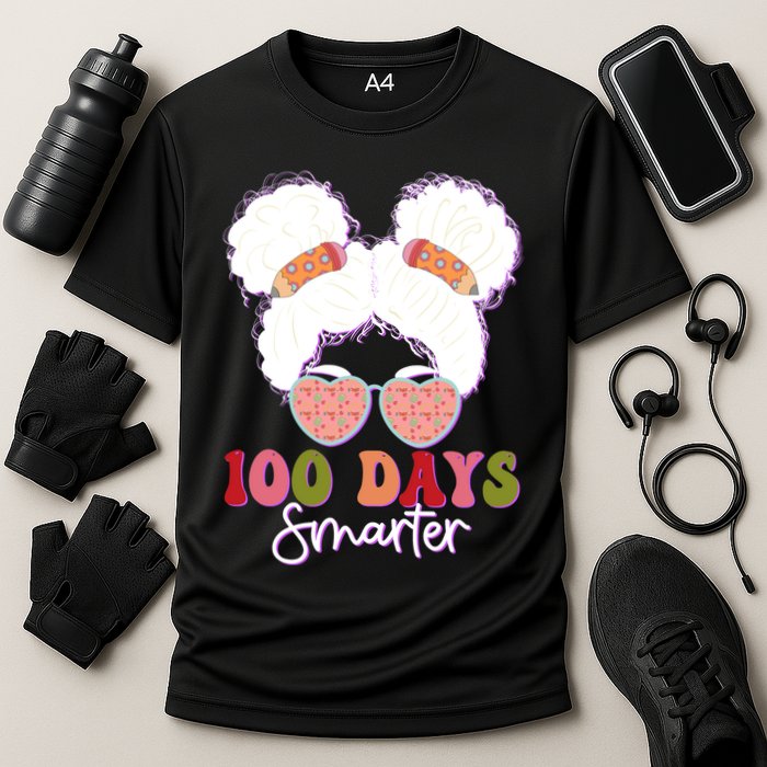 Cute 100 Days Smarter Afro Puff Girl Cooling Performance Crew T-Shirt