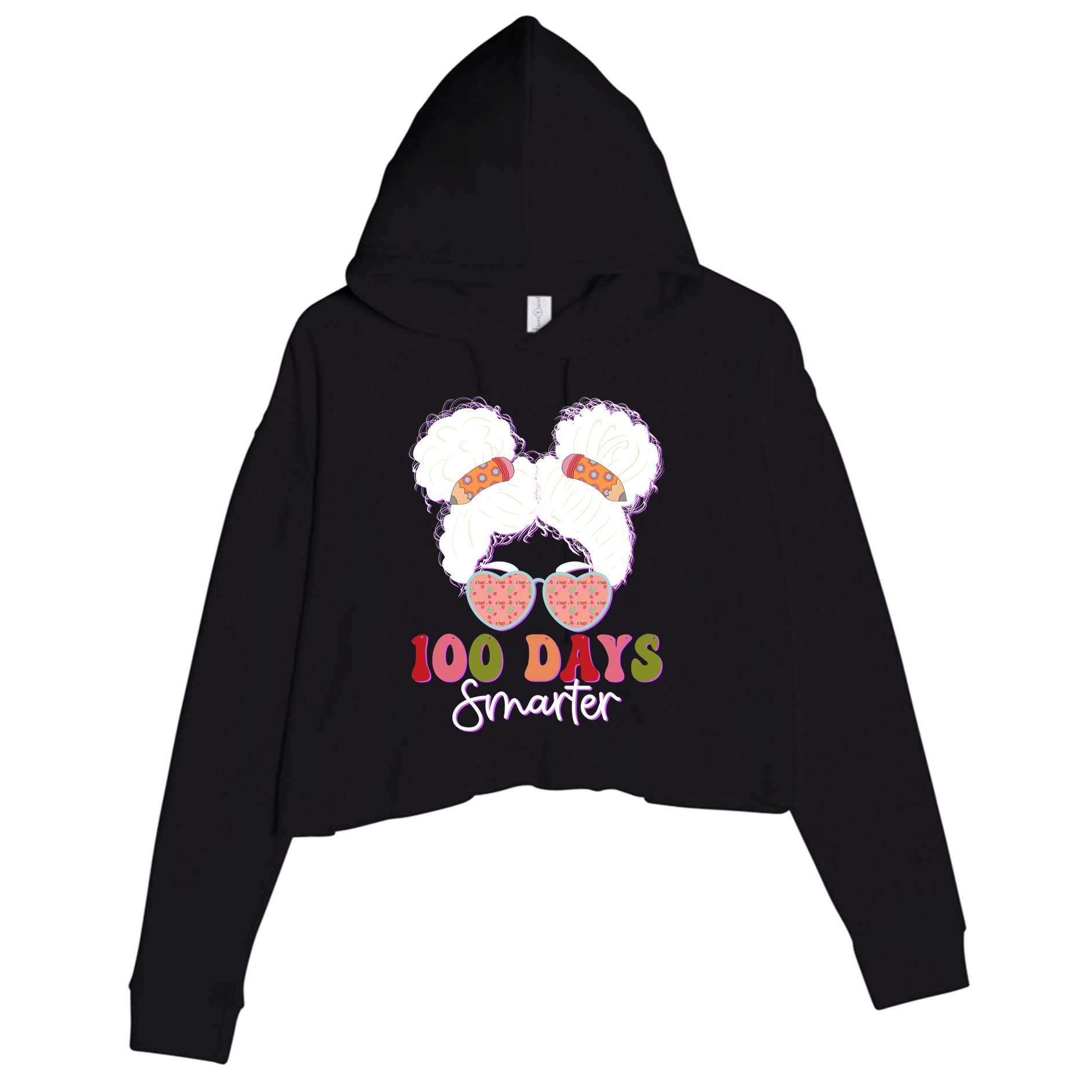 Cute 100 Days Smarter Afro Puff Girl Crop Fleece Hoodie