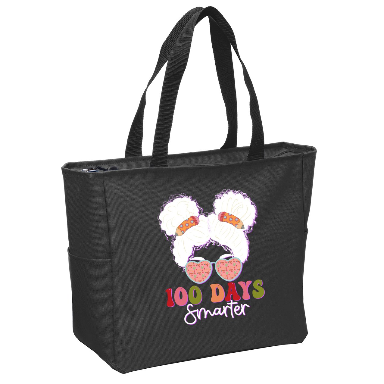 Cute 100 Days Smarter Afro Puff Girl Zip Tote Bag